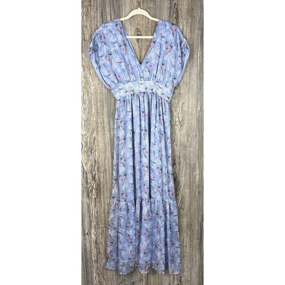 NWT Vila Vidanella Maxi Dress S Blue Floral Soft Romantic Cottagecore Prairie